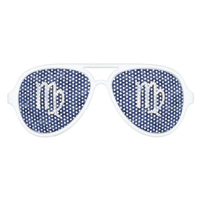 Virgo Zodiac Sign on Navy Blue Digital Camouflage Aviator Sunglasses (Front)