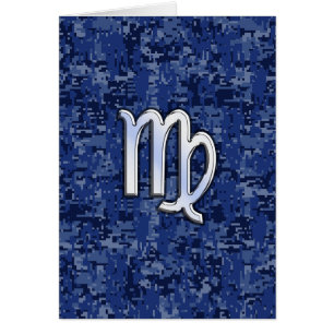 Virgo Zodiac Sign on Navy Blue Digital Camouflage Cards