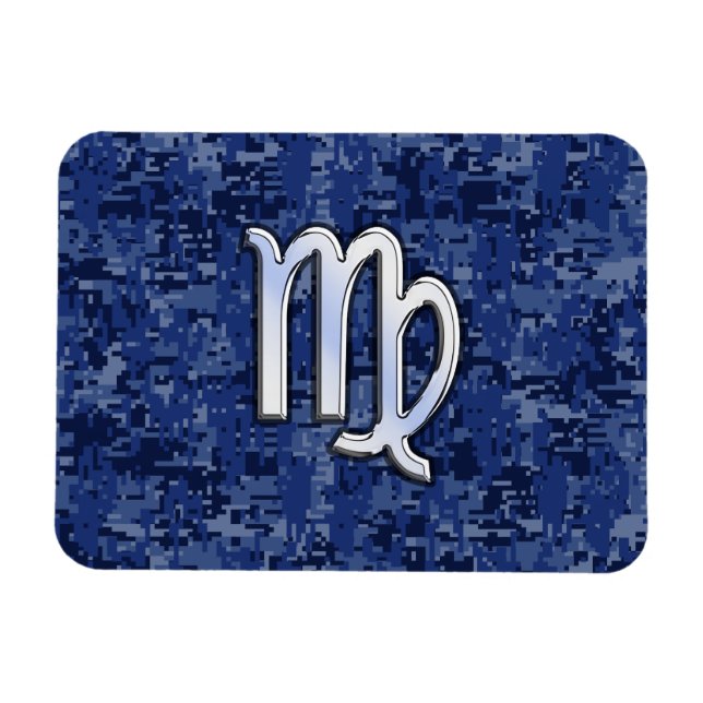 Virgo Zodiac Sign on Navy Blue Digital Camouflage Magnet (Horizontal)