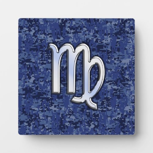 Virgo Zodiac Sign on Navy Blue Digital Camouflage Plaque