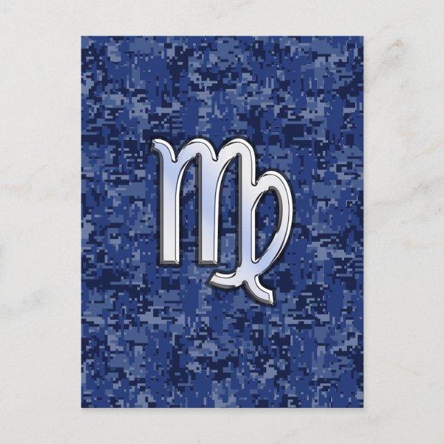 Virgo Zodiac Sign on Navy Blue Digital Camouflage Postcard (Front)