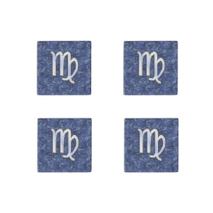 Virgo Zodiac Sign on Navy Blue Digital Camouflage Stone Magnet