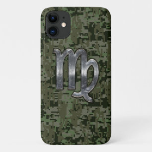 Virgo Zodiac Sign on Olive Digital Camo iPhone 11 Case