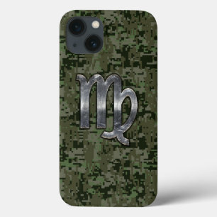 Virgo Zodiac Sign on Olive Digital Camo iPhone 13 Case