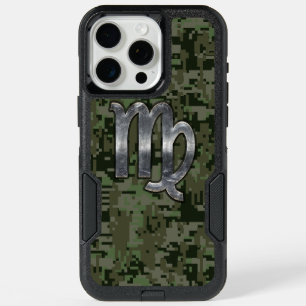 Virgo Zodiac Sign on Olive Digital Camo iPhone 15 Pro Max Case