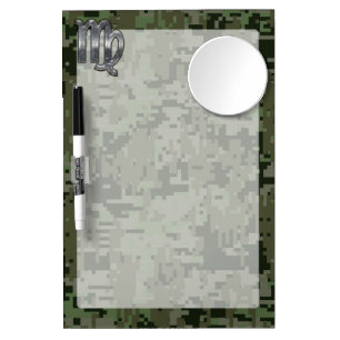 Virgo Zodiac Sign on Olive Green Digital Camo Dry Erase Board With Mirror
