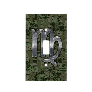 Virgo Zodiac Sign on Olive Green Digital Camo Light Switch Cover