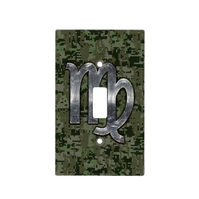 Virgo Zodiac Sign on Olive Green Digital Camo Light Switch Cover (Front)