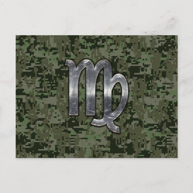 Virgo Zodiac Sign on Olive Green Digital Camo Postcard (Front)