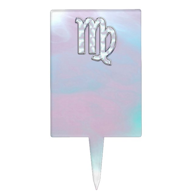 Virgo Zodiac Sign on Pastels Mother of Pearl Cake Topper (Front)