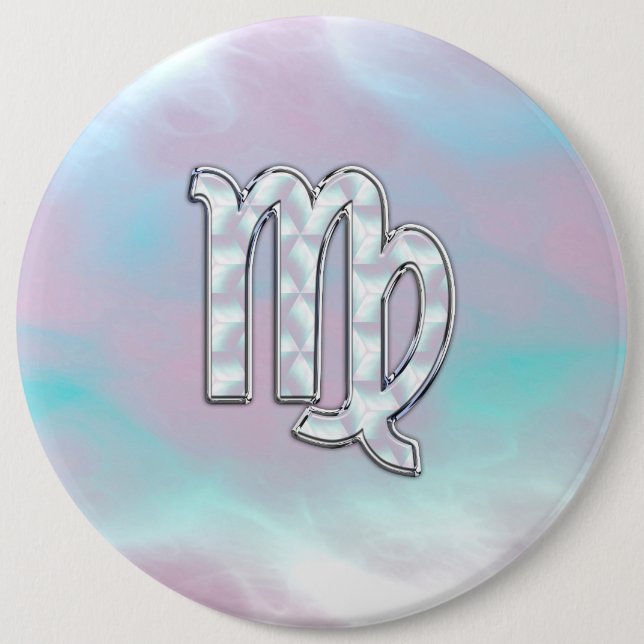 Virgo Zodiac Sign on Pastels Mother of Pearl Pinback Button (Front)