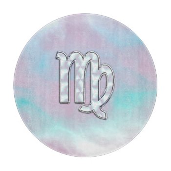 Virgo Zodiac Sign On Pastels Mother Of Pearl Style Cutting Board by MustacheShoppe at Zazzle