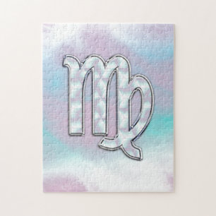 Virgo Zodiac Sign on Pastels Mother of Pearl Style Jigsaw Puzzle