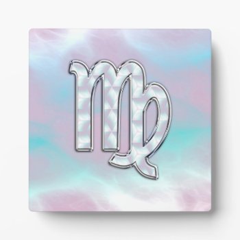 Virgo Zodiac Sign On Pastels Mother Of Pearl Style Plaque by MustacheShoppe at Zazzle