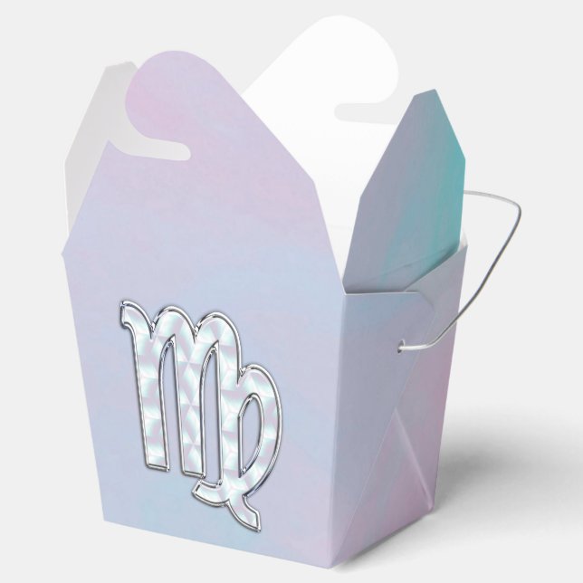 Virgo Zodiac Sign on Pastels Nacre Style Print Favor Boxes (Opened)