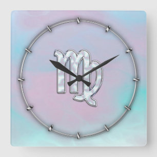 Virgo Zodiac Sign on Pastels Nacre Style Print Square Wall Clock