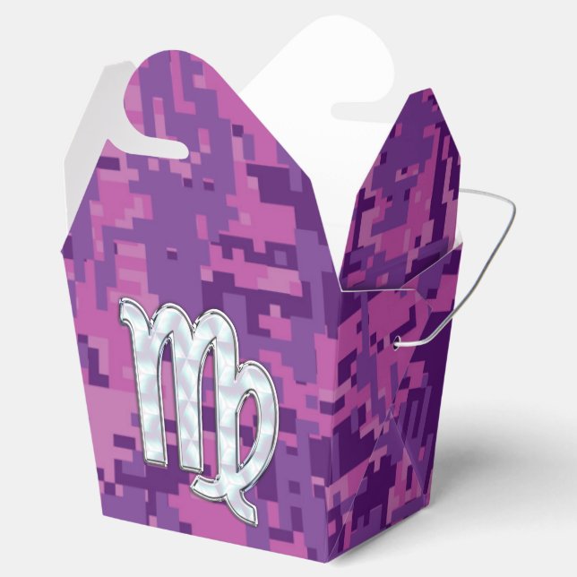 Virgo Zodiac Sign on Pink Digital Camouglage Favor Boxes (Opened)