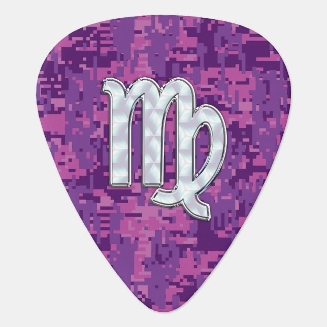 Virgo Zodiac Sign on Pink Digital Camouglage Guitar Pick (Front)