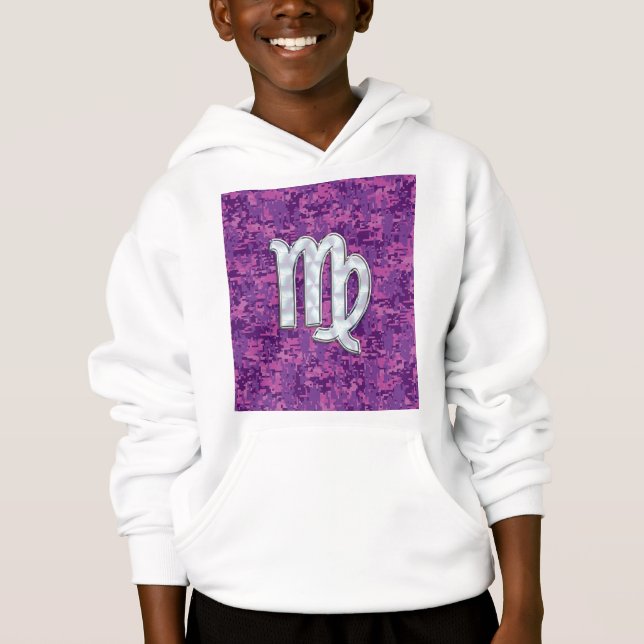 Virgo Zodiac Sign on Pink Digital Camouglage Hoodie (Front)