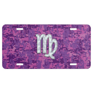 Virgo Zodiac Sign on Pink Digital Camouglage License Plate
