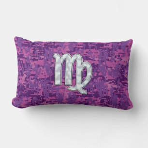 Virgo Zodiac Sign on Pink Digital Camouglage Lumbar Pillow
