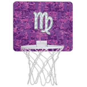 Virgo Zodiac Sign on Pink Digital Camouglage Mini Basketball Hoop