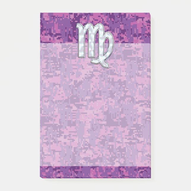 Virgo Zodiac Sign on Pink Digital Camouglage Post-it Notes (Front)
