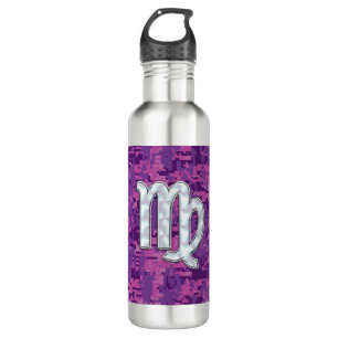Virgo Zodiac Sign on Pink Digital Camouglage Water Bottle