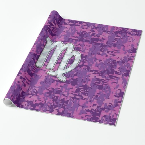 Virgo Zodiac Sign on Pink Digital Camouglage Wrapping Paper