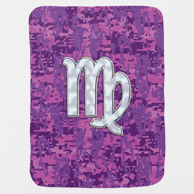 Virgo Zodiac Sign on Pink Fuchsia Digital Camo Baby Blanket (Front)