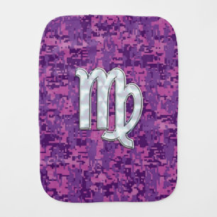 Virgo Zodiac Sign on Pink Fuchsia Digital Camo Baby Burp Cloth