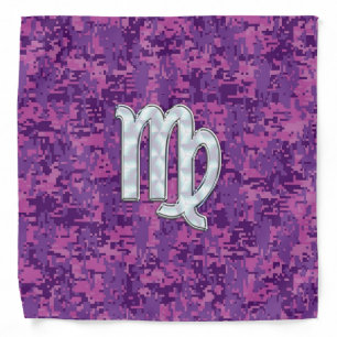 Virgo Zodiac Sign on Pink Fuchsia Digital Camo Bandana