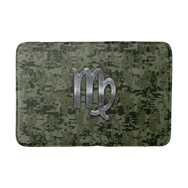 Virgo Zodiac Sign on Woodland Digital Camo Bathroom Mat (Front)