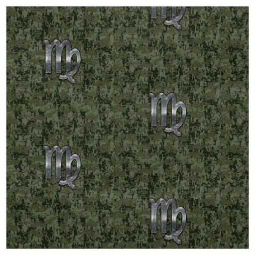 Virgo Zodiac Sign on Woodland Digital Camo Fabric