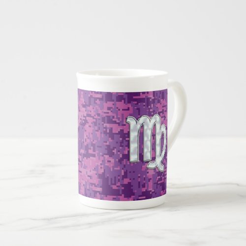 Virgo Zodiac Sign Pink Fuchsia Digital Camouflage Bone China Mug