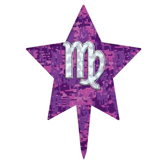 Virgo Zodiac Sign Pink Fuchsia Digital Camouflage Cake Topper (Front)