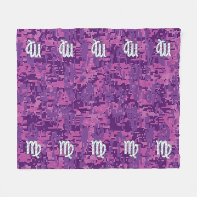 Virgo Zodiac Sign Pink Fuchsia Digital Camouflage Fleece Blanket (Front (Horizontal))
