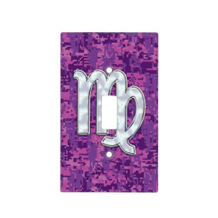 Virgo Zodiac Sign Pink Fuchsia Digital Camouflage Light Switch Cover