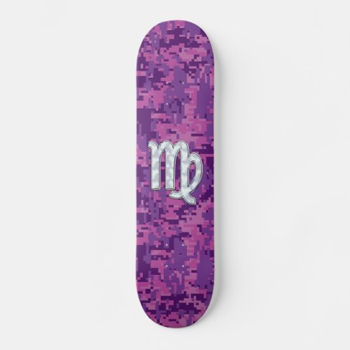 Virgo Zodiac Sign Pink Fuchsia Digital Camouflage Skateboard