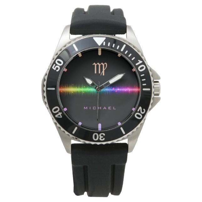 Virgo Zodiac Sign Rainbow Pride Flag Line Name Watch (Front)