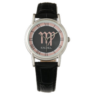 Virgo Zodiac Sign Rose Pink Gray Black Custom Name Watch