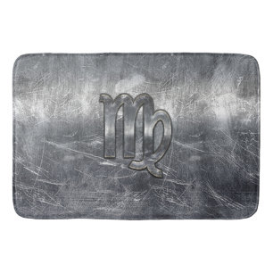 Virgo Zodiac Sign Silver Distressed Style Bathroom Mat