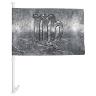 Virgo Zodiac Sign Silver Distressed Style Car Flag