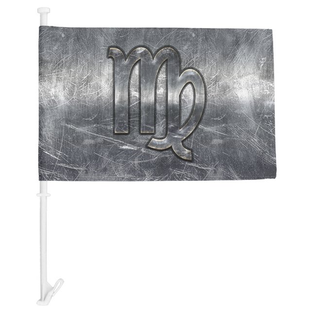 Virgo Zodiac Sign Silver Distressed Style Car Flag (Front)