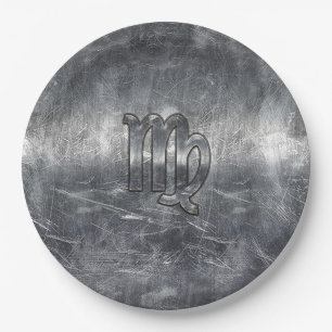 Virgo Zodiac Sign Silver Distressed Style Paper Plates