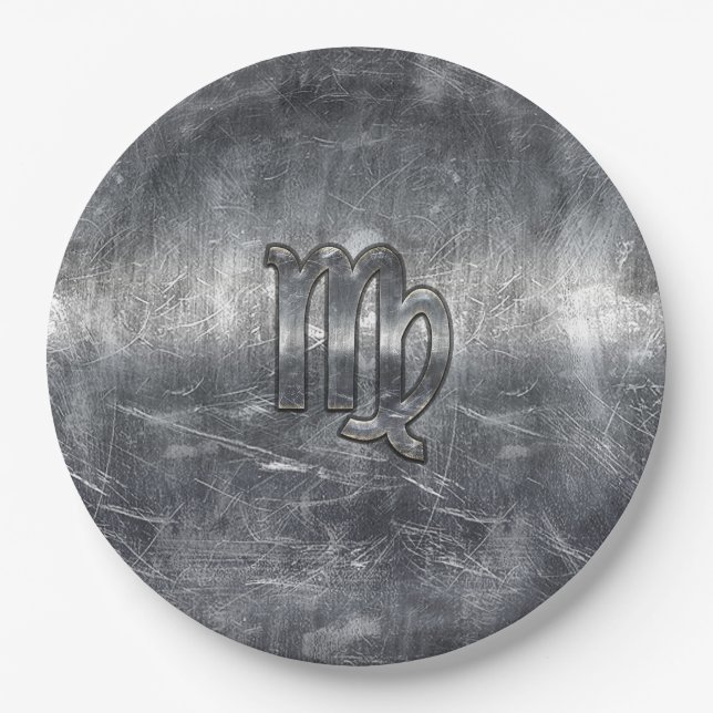 Virgo Zodiac Sign Silver Distressed Style Paper Plates (Front)