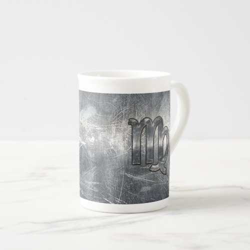 Virgo Zodiac Sign Silver Grunge Distressed Style Bone China Mug