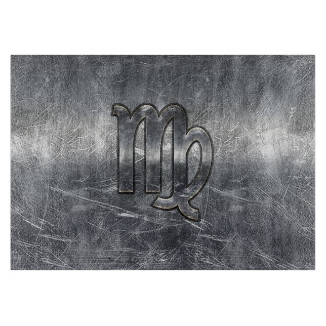 Virgo Zodiac Sign Silver Grunge Distressed Style Cutting Board (Front)