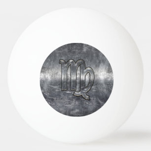 Virgo Zodiac Sign Silver Grunge Distressed Style Ping Pong Ball