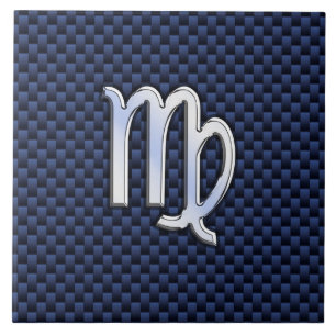 Virgo Zodiac Silver Sign Blue Carbon Fiber Print Ceramic Tile